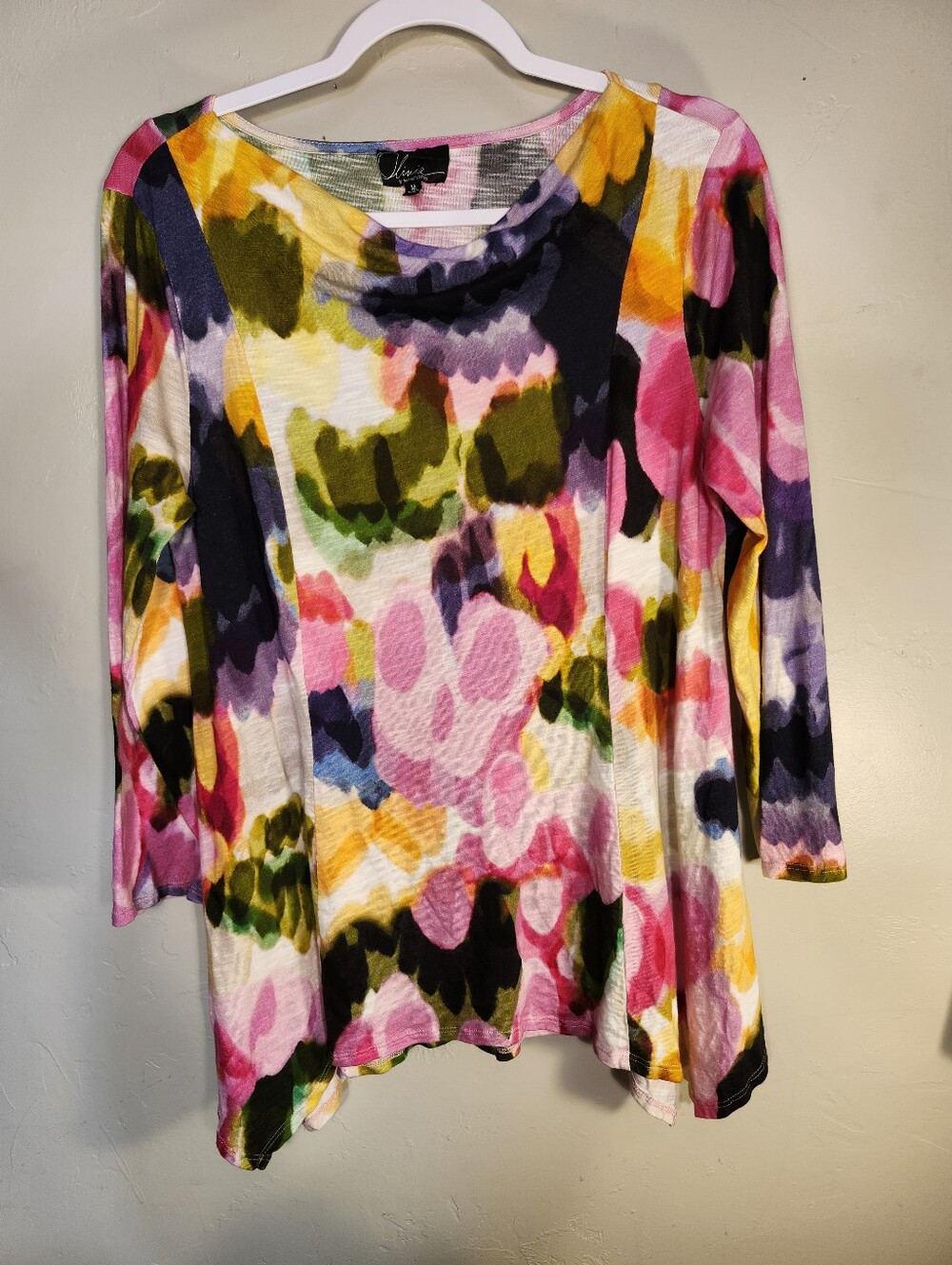 Olivia By Habitat Multicolor Watercolor Abstract Floral Long Sleeve Tee